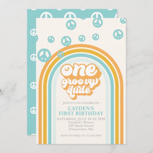 Super One Retro Boy Invitation d'anniversaire (Devant / Derrière)