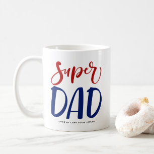 Super Pap   Vaderdag rode en blauwe typografie Koffiemok