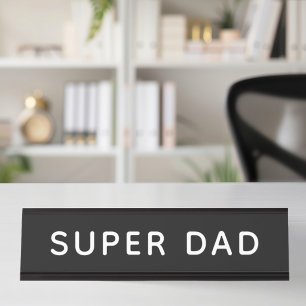 Super Papa Krachtig Zwart en Wit Kantoor Bureau Naambordje