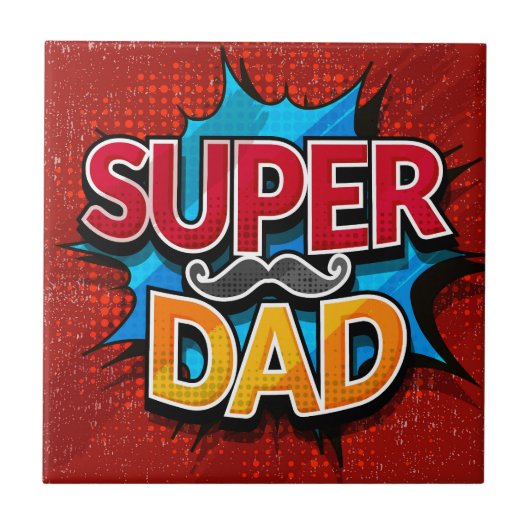 Super papa snor moderne grunge tegeltje (Voorkant)