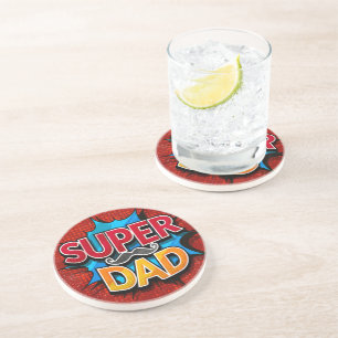 Super Papa Snorhaar Retro Comic Grunge Zandsteen Onderzetter