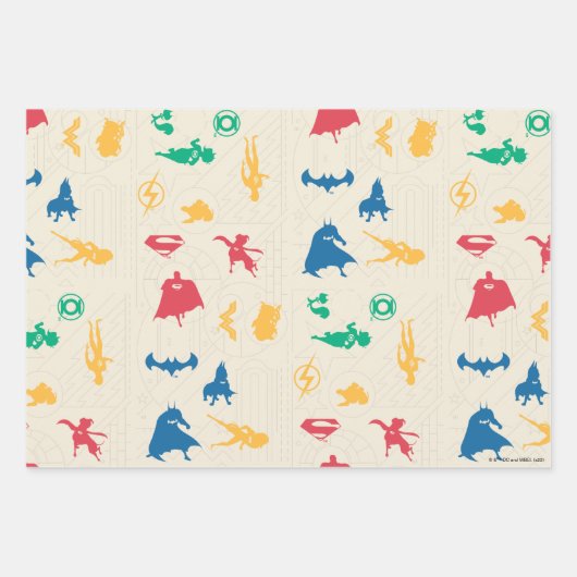 Super Pets & Justice League Silhouette Pattern Inpakpapier Vel (Voorkant 3)
