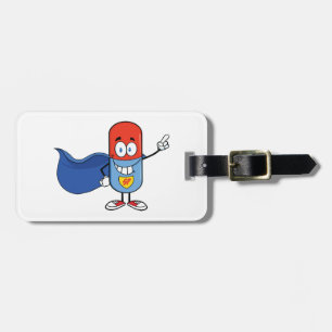 Super Pill Cartoon Held Karakter Bagagelabel