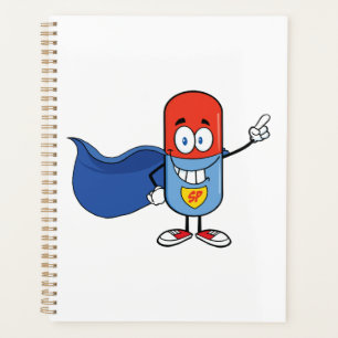 Super Pill Cartoon Helden Karakter Planner