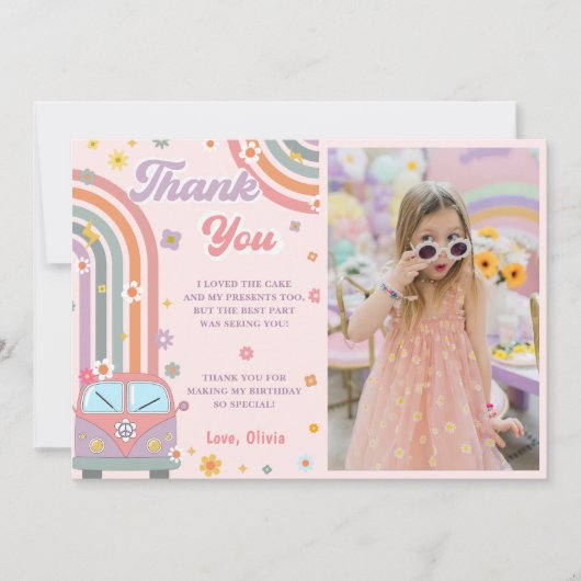 Super Retro Daisy Rainbow Birthday Carte de remerc (Devant)