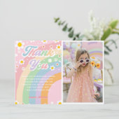 Super Retro Daisy Rainbow Birthday Carte de remerc (Debout devant)