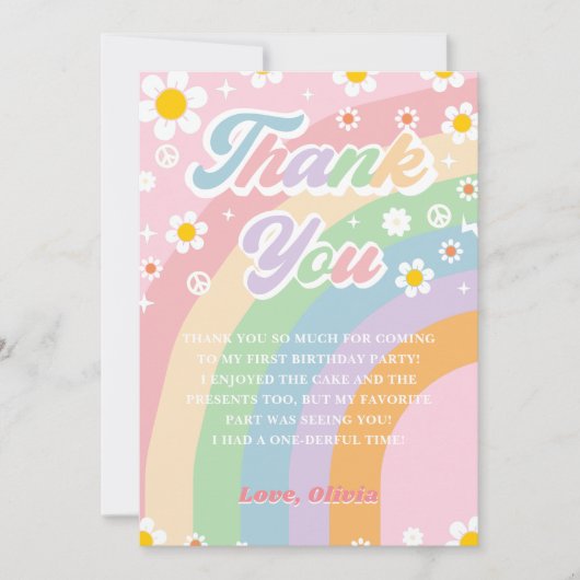 Super Retro Daisy Rainbow Birthday Carte de remerc (Devant)