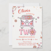 Super Retro Fleurs roses 2e Invitation anniversair (Devant)