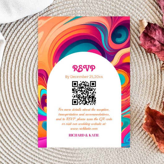 Super Retro Orange rose funky QR code RSVP
