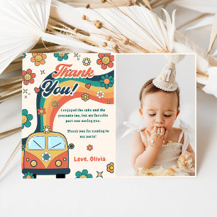 Super Retro Rainbow Birthday Photo Carte de remerc