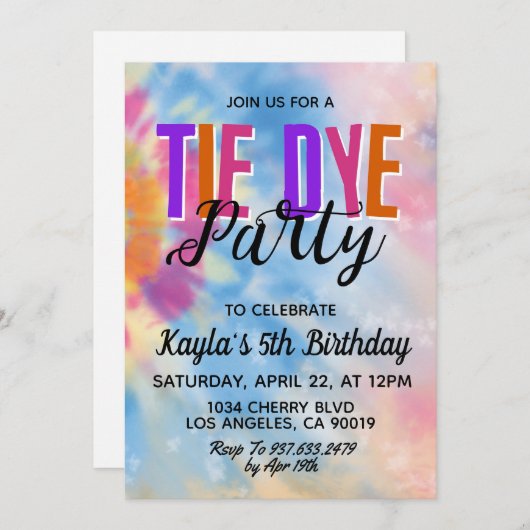 Super Retro Tie Dye Invitation Anniversaire (Devant / Derrière)