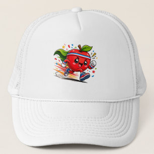 Super Rode Appel Hardloop Cartoon Fitness Mascotte Trucker Pet