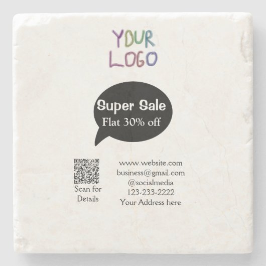 super sale business discount scan QR code details Stenen Onderzetter (Voorkant)