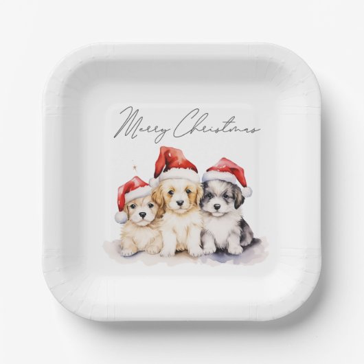 Super schattig kerst puppies papieren bordje (Voorkant)