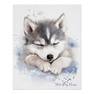 Super schattige engel slapende pup Siberische Husk Perfect Poster