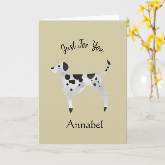 Super Schattige Gepersonaliseerde Dalmatiër Kaart (Gele Bloem)