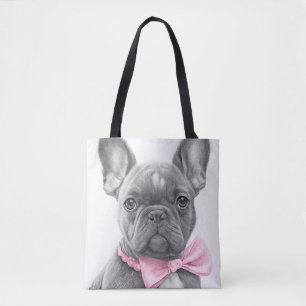 Super schattige schets Frenchie-puppy met roze boo Draagtas