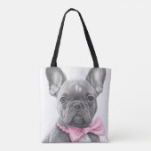 Super schattige schets Frenchie-puppy met roze boo Draagtas (Achterkant)