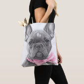 Super schattige schets Frenchie-puppy met roze boo Draagtas (Dichtbij)