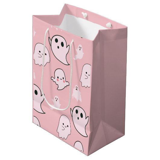Super Schattige Wit Geesten Licht Roze Halloween Medium Cadeauzakje (Voorkant Gekanteld)