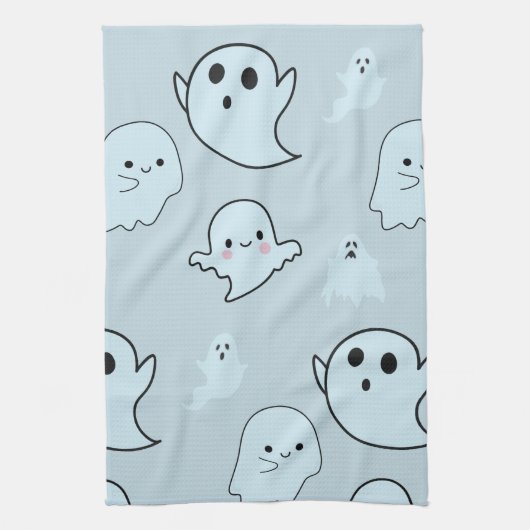 Super Schattige Witte Geesten Groene Halloween Theedoek (Verticaal)