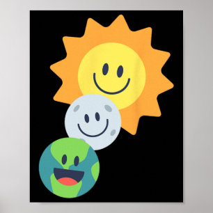 Super Schattigee Aarde Maan Zon Zonsverduistering Poster