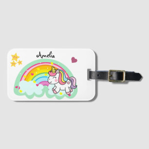 Super Schattigee eenhoorn en regenboog gepersonali Bagagelabel