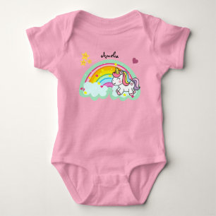 Super Schattigee eenhoorn en regenboog gepersonali Romper