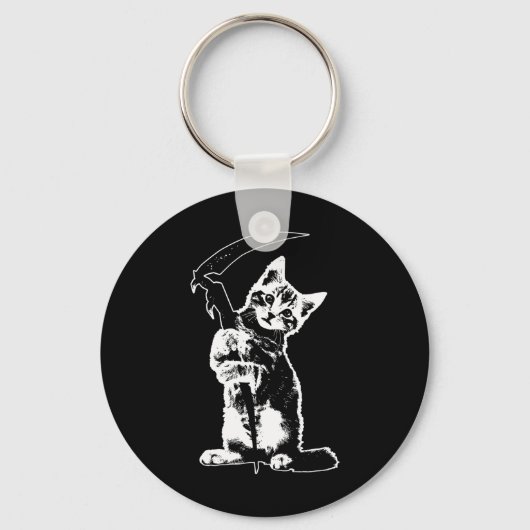 Super Schattigee Grim Reaper Cat Death Cat Funny G Sleutelhanger (Voorkant)
