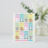 Super Schattigee Kawaii Animals 2026 Kalender Briefkaart (Staand voorkant)
