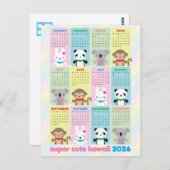 Super Schattigee Kawaii Animals 2026 Kalender Briefkaart (Voorkant / Achterkant)