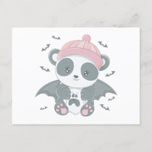 Super Schattigee Panda Vampire en Bats Halloween Feestdagenkaart