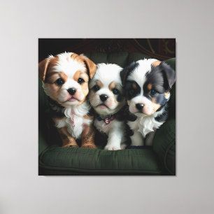 Super Schattigee Puppies op de bank 2 Canvas Afdruk
