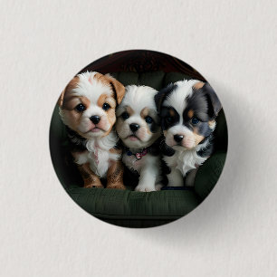 Super Schattigee Puppies op de bank 2 Ronde Button 3,2 Cm
