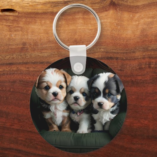 Super Schattigee Puppies op de bank 2 Sleutelhanger (Voorkant)