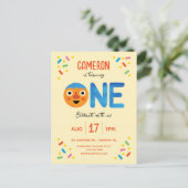 Super Simple Noodle & Pals Confetti 1e Verjaardag Briefkaart (Staand voorkant)