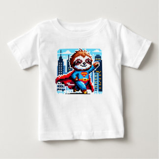 Super Sloth Funny Pixel Art Hero Cityscape Design