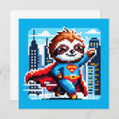 Super Sloth Funny Pixel Art Hero Cityscape Design Kaart (Voorkant / Achterkant)