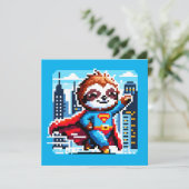 Super Sloth Funny Pixel Art Hero Cityscape Design Kaart (Staand voorkant)