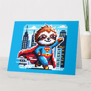 Super Sloth Funny Pixel Art Hero Cityscape Design Kaart