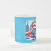 Super Sloth Funny Pixel Art Hero Cityscape Design Matglas Koffiemok (Voorkant links)