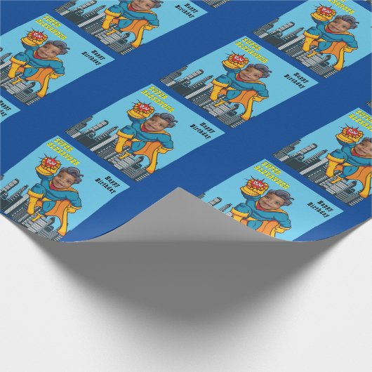 Super Special Kind's grootste superheld blauw Cadeaupapier (Hoek)
