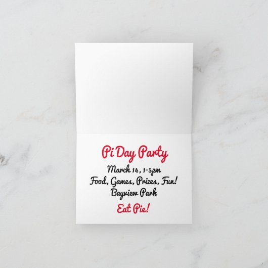 Super speciale PI dag gevouwen uitnodiging (Binnen)