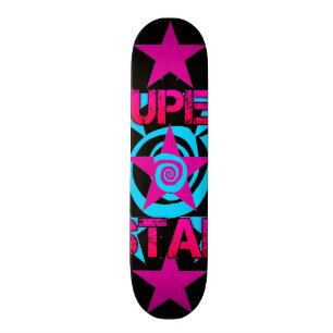 Super Star Hot Pink Blauwgroen Swirls Stars Patroo Skateboard