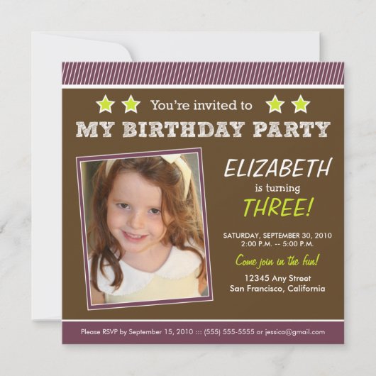 Super Star ! Invitation de la fête d'anniversaire (Devant)
