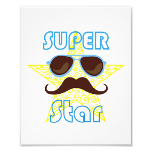 Super Star met zonnebril en snor Foto Afdruk
