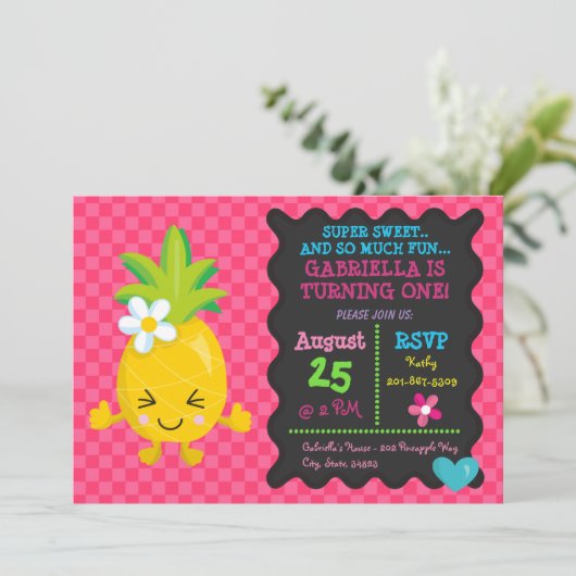Super Sweet Ananas Invitation d'anniversaire (Debout devant)
