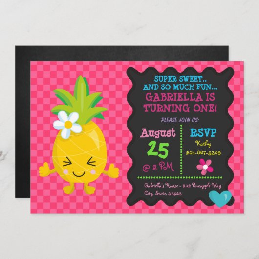 Super Sweet Ananas Invitation d'anniversaire (Devant / Derrière)