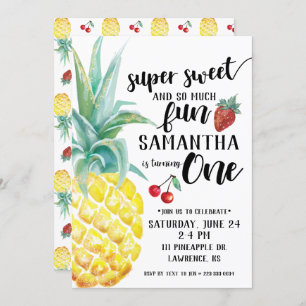 Super Sweet Fruit First Birthday Invitation Kaart