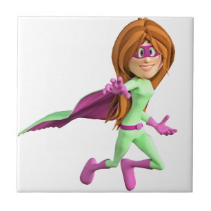 Super Toon Girl in Groen en Roze Tegeltje